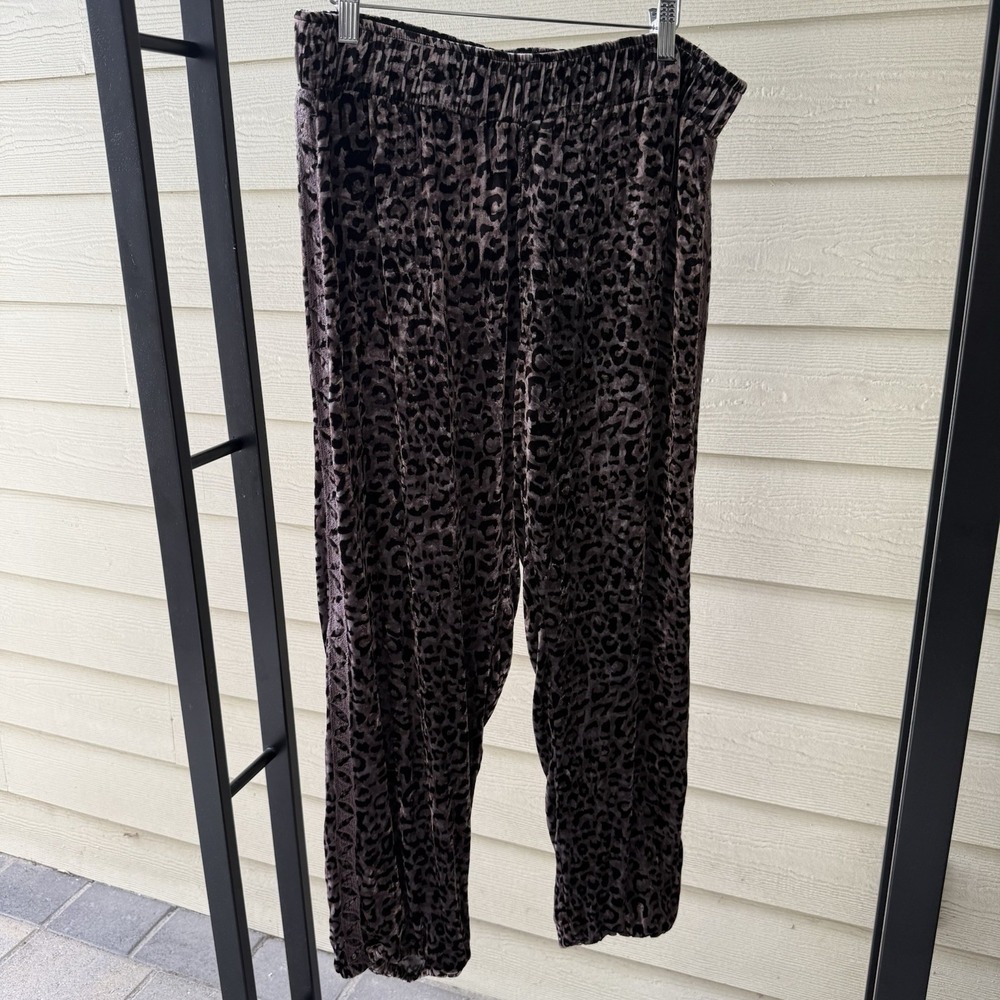 JW Los Angeles Velvet Leopard Pants Embroidered Elastic Waist Jogger Medium Boho